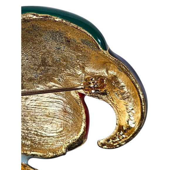 Vintage Multi Color Enamel Parrot Bird Brooch Pin Gold Trim Retro Bulky - Picture 4 of 9